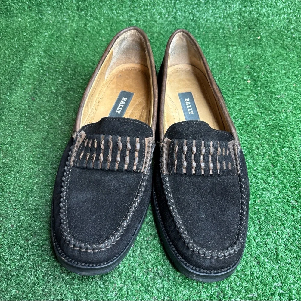 Bally Vintage Black Suede Leather Loafers Shoes Mens 7.5 Made In Italy‎